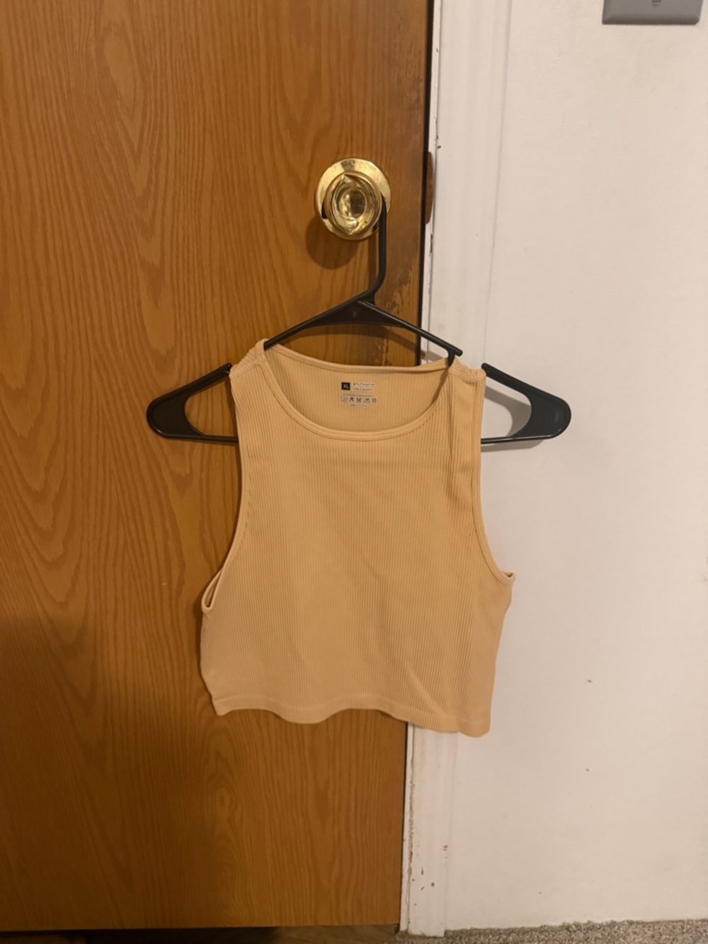 Ribbed Cropped Tank Top - Beige